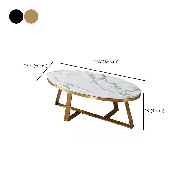Glam Metal Cross Legs Coffee Table Faux Marble Oval Coffee Table Clearhalo 'Coffee & Accent Tables' 'Coffee Tables' 'coffee_tables' 'furn' 'furn_coffee_tables' 'Furniture' 'Living Room Furniture' 1200x1200_959dab83-368f-4d1c-b5a1-cce939614b03