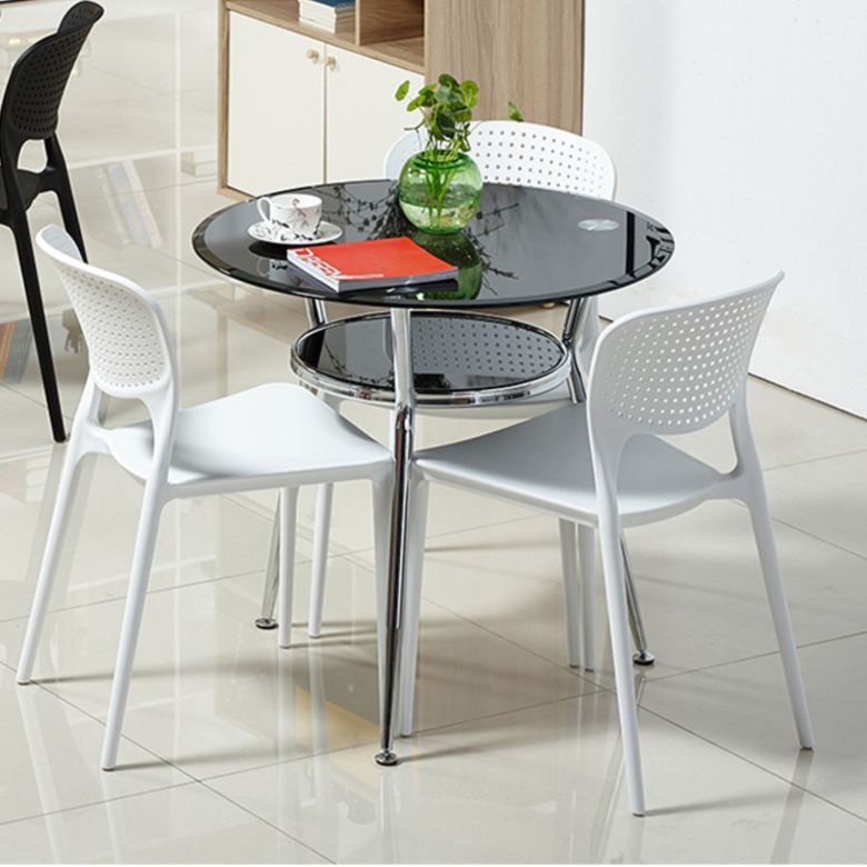 4ピースモダンな丸い焼きガラストップダイニングセット