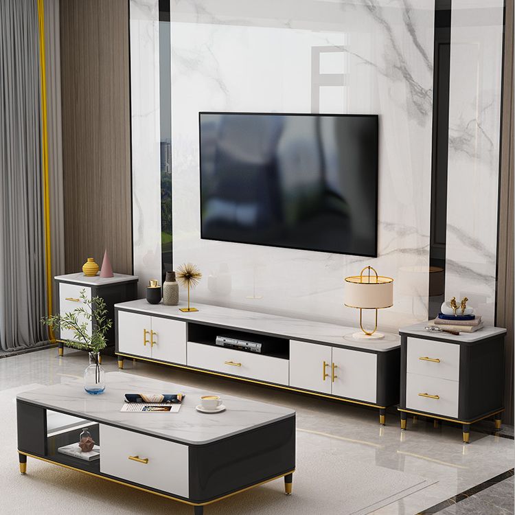 Console TV bianca in stile glam da 17,72 "H in stile TV con 1 cassetto per soggiorno