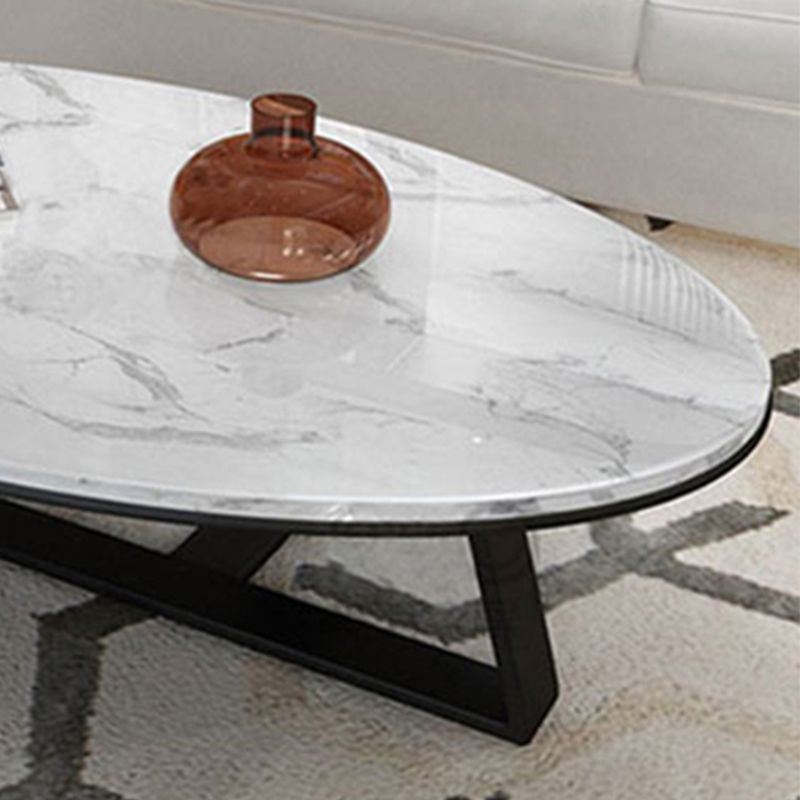 Oval Marble Top Coffee Table with Iron Cross Base Cocktail Table in White Clearhalo 'Coffee & Accent Tables' 'Coffee Tables' 'coffee_tables' 'furn' 'furn_coffee_tables' 'Furniture' 'Living Room Furniture' 1200x1200_95a10594-6066-4f0b-809f-a532d518ba67