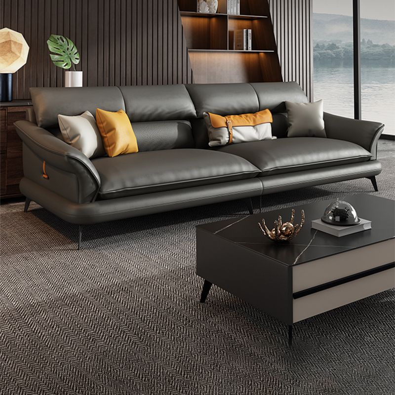 Contemporary Genuine Leather Flared Arm Sofa For Living Room