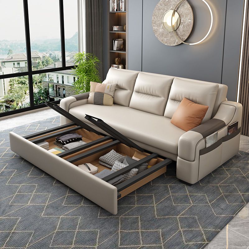 Contemporary Foldable Futon Sleeper White Futon Sleeper Sofa with Storage Clearhalo 'furn' 'furn_futons' 'Furniture' 'Futons & Daybeds' 'Futons' 'Living Room Furniture' 1200x1200_95a6268f-a8cc-43a1-b83c-95fad31296f9