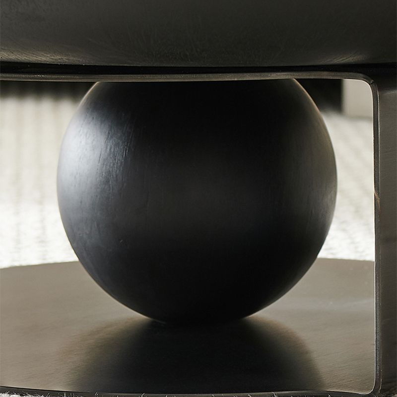 ミッドセンチュリーモダンラウンドウッド/ガラスコーヒーテーブルメタルベースアクセントテーブル