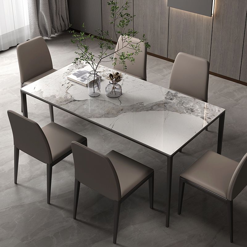 Industrial Rectangle Stone Dining Table Metal 4 Legs Dining Table Clearhalo 'Dining Tables & Seating' 'Dining Tables' 'dining_table' 'furn' 'furn_dining_table' 'Furniture' 'Kitchen & Dining Furniture' 1200x1200_95aeeb71-b659-44d9-a60d-252e8fe59e77