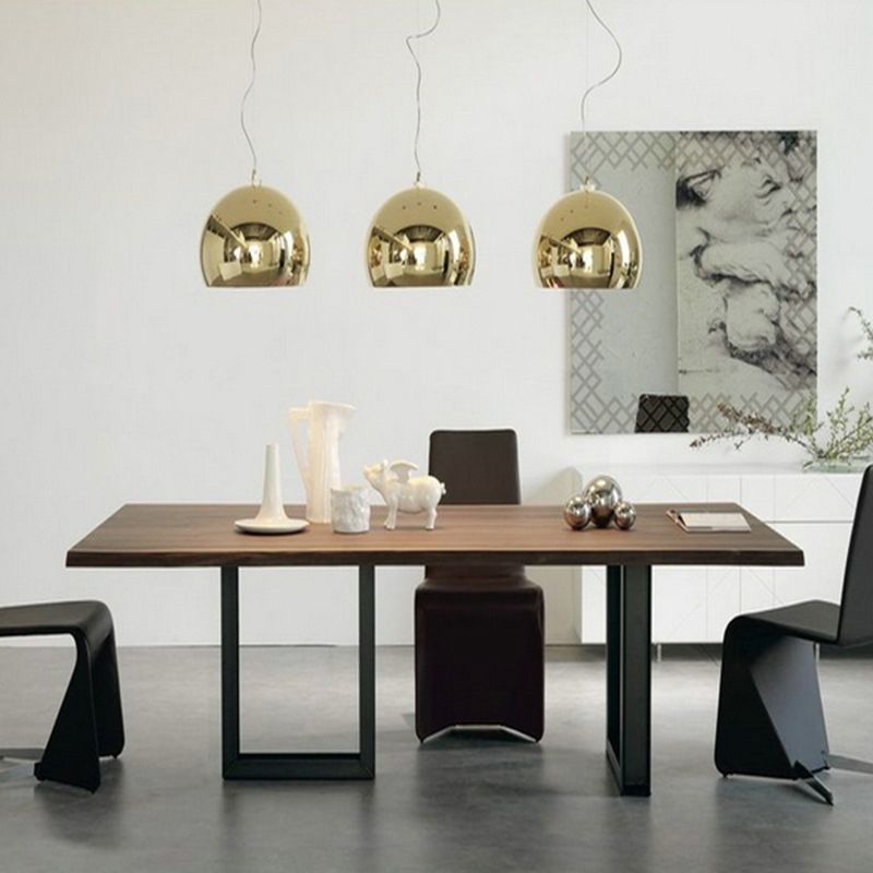 Mesa de comedor de rectángulo industrial de metal mesa de madera de pino con base de trineo