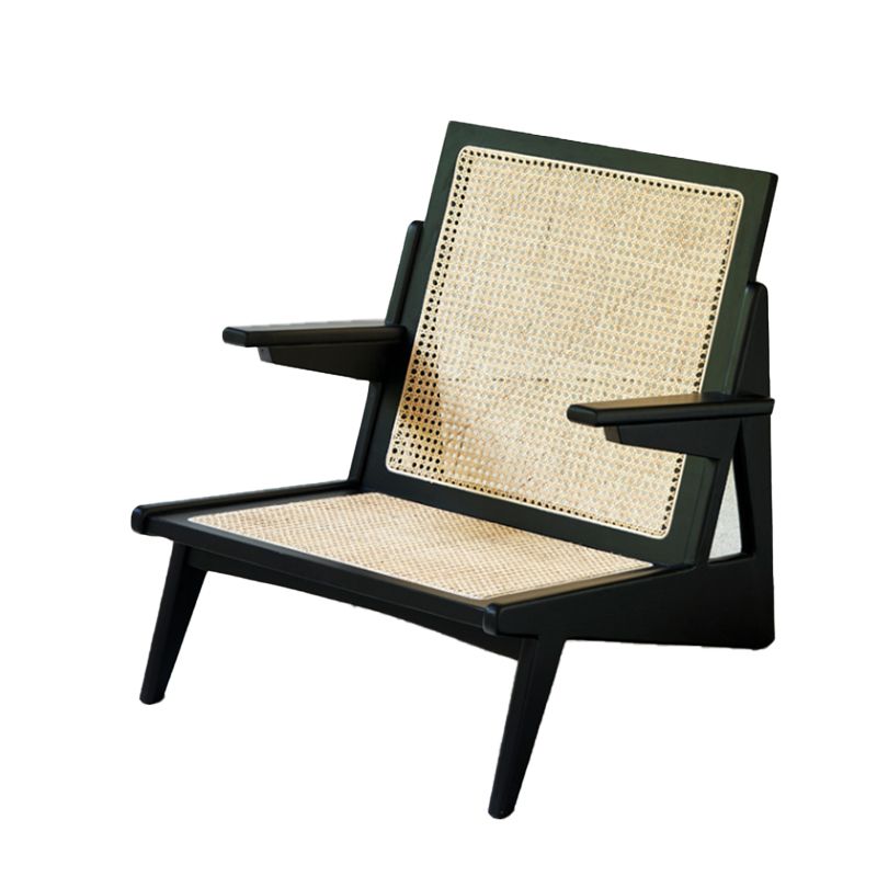 Nordic Style Rubberwood Solid Wood Frame Square Arms Lounge Accent Chair