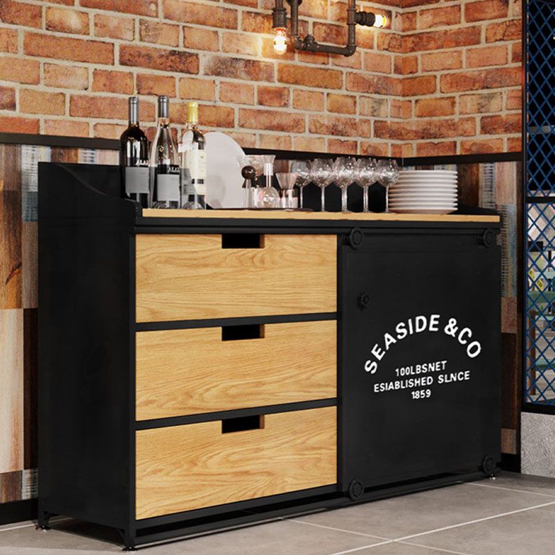 Modern Iron and Wood Sideboard 35"H Dining Room 3 Drawer Server with Sliding Door Clearhalo 'buffet_sideboard' 'Buffets & Sideboards' 'furn' 'furn_buffet_sideboard' 'Furniture' 'Kitchen & Dining Furniture' 1200x1200_95bae29b-442b-4516-94d5-6d06ed56a12d