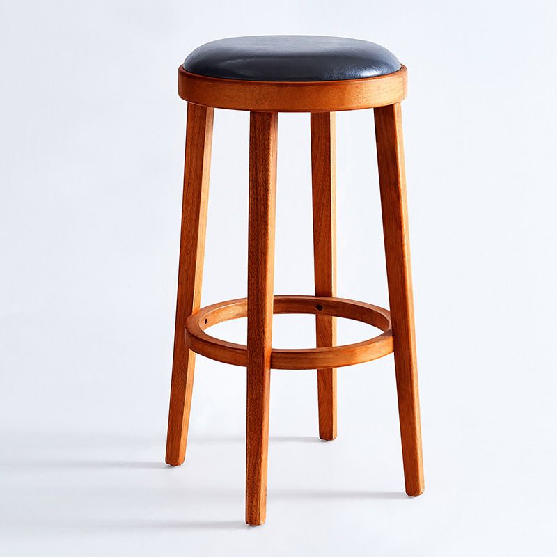 Industrial Solid Wood Counter Stool Faux Leather Counter Height Stools