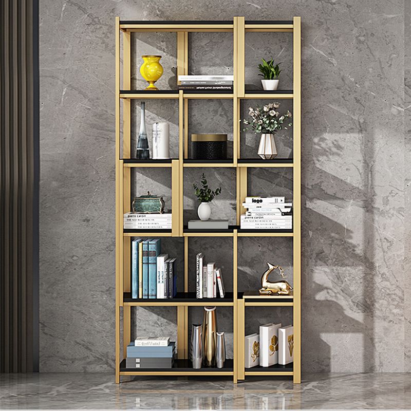 Modern Style Bookcase Gold Frame Metal Open Back Bookshelf for Home Office Clearhalo 'Bookcases' 'furn' 'furn_bookcases' 'Furniture' 'Office Furniture' 1200x1200_95c23f11-4bb6-408d-9b46-0d83a41e5785