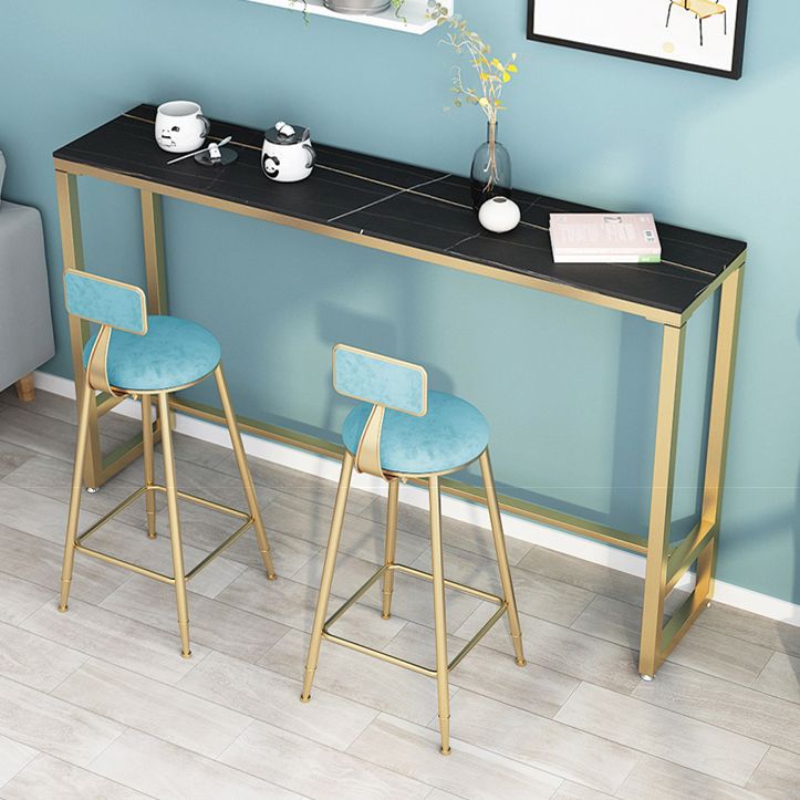 Glam Rectangle Stone Bistro Table Indoor Iron Bar Dining Table with Trestle Pedestal Clearhalo 'Bar Furniture' 'Bar Tables' 'bar_tables' 'furn' 'furn_bar_tables' 'Furniture' 'furniture_bar_tables' 'Kitchen & Dining Furniture' 1200x1200_95c499f5-36bd-4ba2-9d29-cfcd0468cdb4