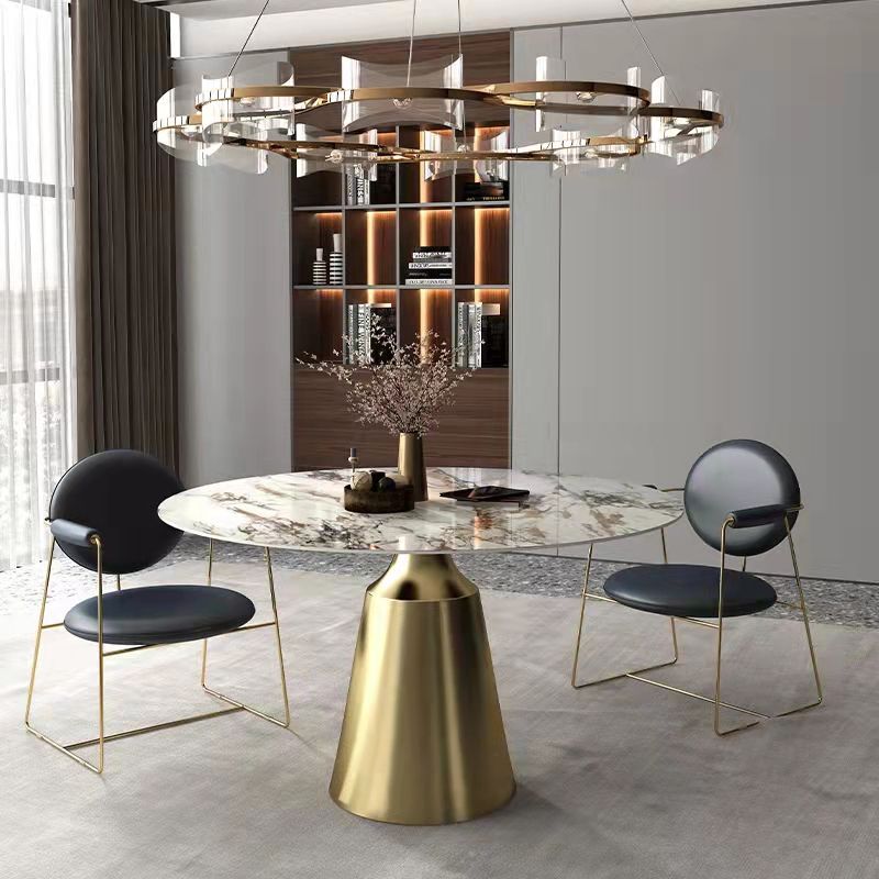 Glam Style Round Stone Top Dining Table Gold Base Dining Table for Living Room Clearhalo 'Dining Tables & Seating' 'Dining Tables' 'dining_table' 'furn' 'furn_dining_table' 'Furniture' 'furniture_dining_table' 'Kitchen & Dining Furniture' 'kitchen' 'kitchen_dining_table' 1200x1200_95c91bdb-30ef-46b4-89e5-7789ce0126e9
