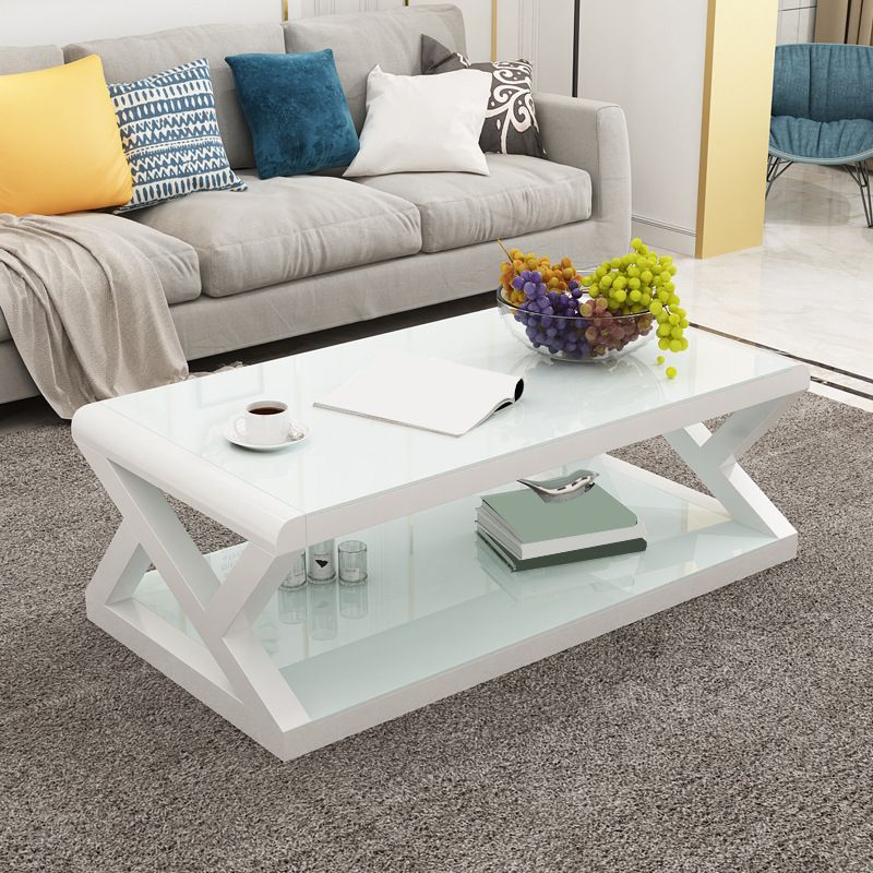 Modern Style Tempered Glass Top Cocktail Table Metal Frame Coffee Table