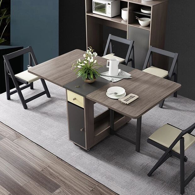 Foldable Woode Table in Grey Medieval Modern Rectangle Table with Storage Trestle Base Clearhalo ' dining_table' 'Dining Tables & Seating' 'Dining Tables' 'furn' 'furn_dining_table' 'Furniture' 'furniture_dining_table' 'Kitchen & Dining Furniture' 'kitchen&dining_furn' 'kitchen' 'kitchen_dining_table' 1200x1200_95d11f47-992d-437d-92aa-5f34775b6476