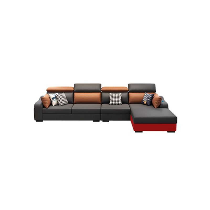 Faux Leather Removable Cushions Sofa and Chaise 35.43"High Sloped Arms Sectional Clearhalo 'furn' 'furn_sectionals' 'Furniture' 'furniture_sectionals' 'kitchen' 'kitchen_sectionals' 'Living Room Furniture' 'Sectionals' 1200x1200_95d2fefd-1f97-4dc6-8661-07a2c065b405