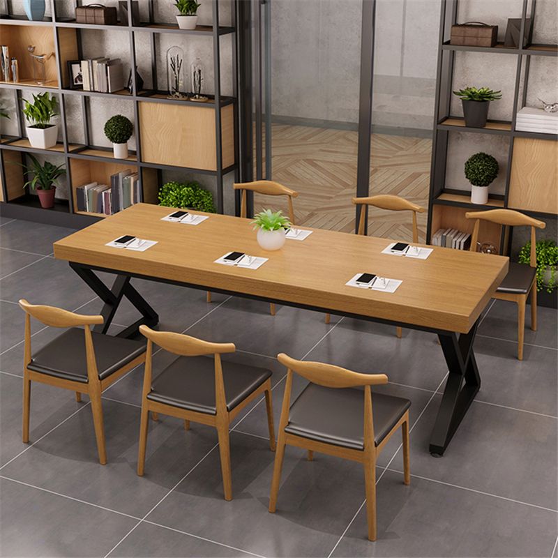 Pine Solid Wood Dining Table Industrial Rectangle Table with Double Pedestal Clearhalo 'Dining Tables & Seating' 'Dining Tables' 'dining_table' 'furn' 'furn_dining_table' 'Furniture' 'Kitchen & Dining Furniture' 1200x1200_95d4808d-5e1e-4dd9-b4cb-a113c95a33fa