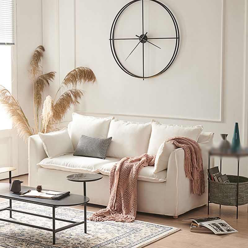 Contemporary Linen Couch Square Arm Settee with Slipcovered Pillows Clearhalo 'furn' 'furn_sofas' 'Furniture' 'furniture_sofas' 'Living Room Furniture' 'Sofa' 'sofas' 1200x1200_95d78d51-6960-4cfa-9acb-e54800c646ec