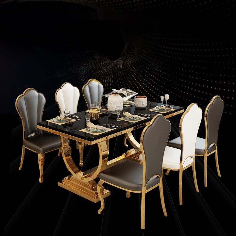 Marble Top Traditional Luxury Table Rectangle Dining Table with Trestle Base Clearhalo 'Dining Tables & Seating' 'Dining Tables' 'dining_table' 'furn' 'furn_dining_table' 'Furniture' 'Kitchen & Dining Furniture' 1200x1200_95dd5194-5d6d-4018-b4dd-e9ae4ed79ffe