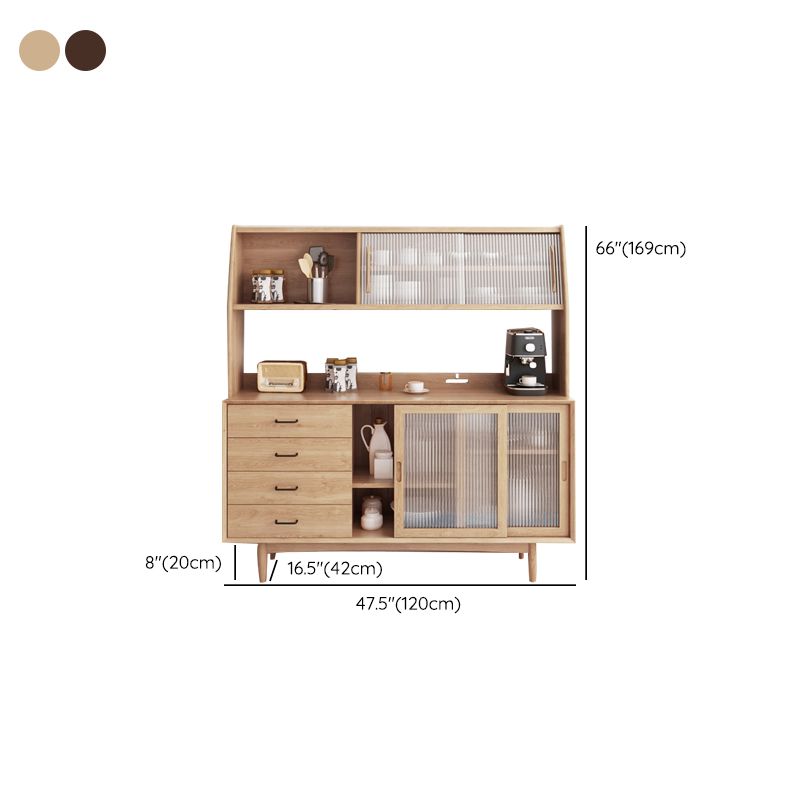 Moderno tavolo a buffet in legno in legno in pino a 4 cassetti con porta di vetro