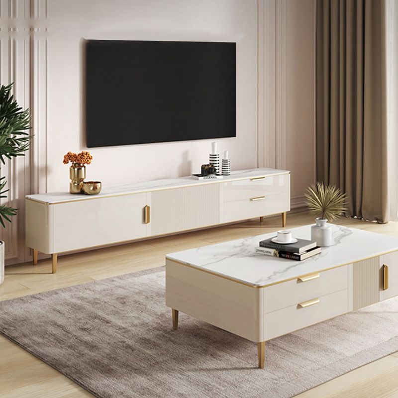 Stand de rangement de rangement ci-joint Armoire TV de style glam avec 2 tiroirs