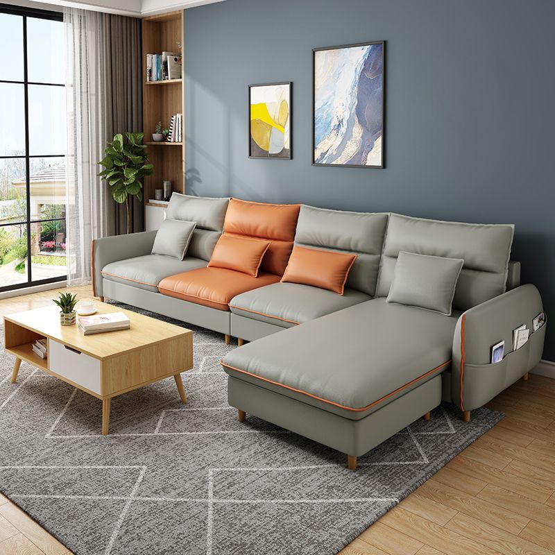 Modern Faux Leather Sectioanl with Pillow Back and Storage for Living Room