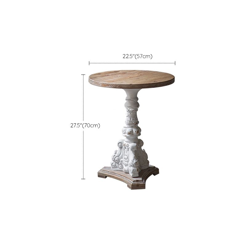 Wood Round Top Side Table Metal Base End Table - Distressed Surface Treatment