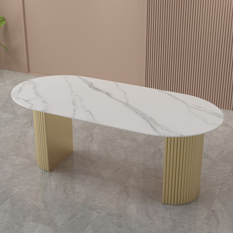 Oval Shape Two-Color Dining Table Simplicity Double Pedestal Table for Dining Room Clearhalo ' dining_table' 'Dining Tables & Seating' 'Dining Tables' 'furn' 'furn_dining_table' 'Furniture' 'furniture_dining_table' 'Kitchen & Dining Furniture' 'kitchen&dining_furn' 'kitchen' 'kitchen_dining_table' 1200x1200_95eb251f-757e-42e8-8f52-cef7b0aa4483