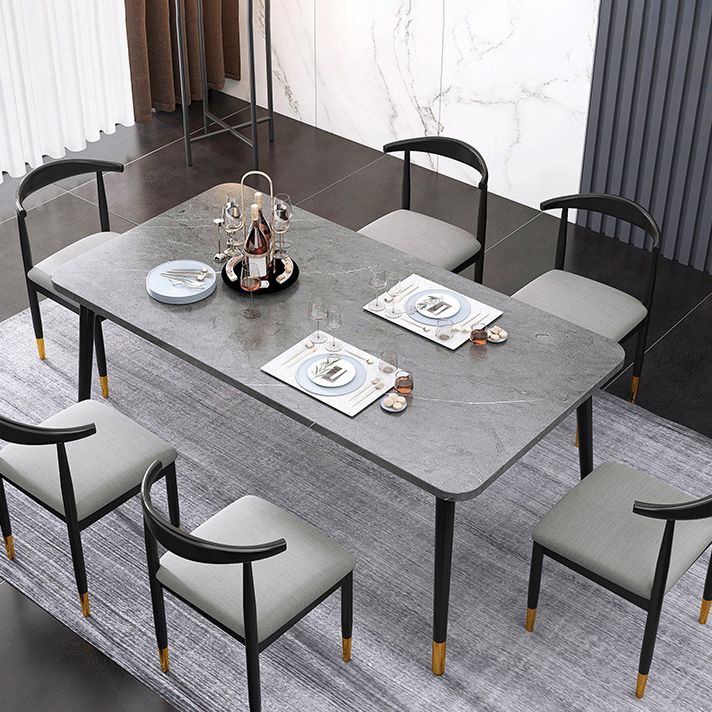 Contemporary Rectangle Shape Kitchen Dining Table Sintered Stone Dining Table with 4 Legs Base Clearhalo ' dining_table' 'Dining Tables & Seating' 'Dining Tables' 'Furniture' 'furniture_dining_table' 'Kitchen & Dining Furniture' 'kitchen&dining_furn' 'kitchen' 'kitchen_dining_table' 1200x1200_95ebc94d-6392-47e7-b476-f6b68837a0ad