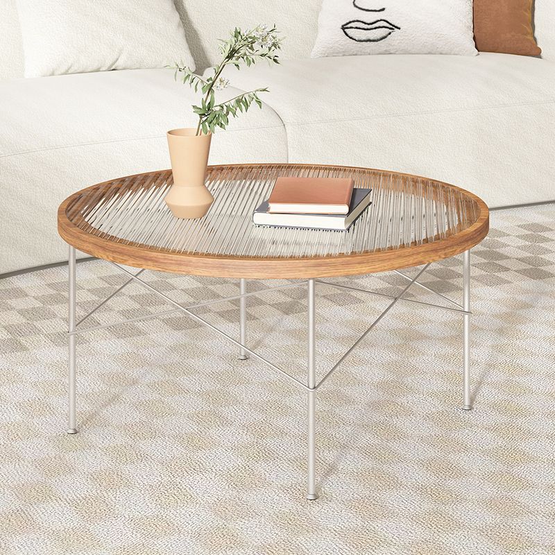 Tropical Style Glass Coffee Table Round 4 Legs Cocktail Table Clearhalo 'Coffee & Accent Tables' 'Coffee Tables' 'coffee_tables' 'furn' 'furn_coffee_tables' 'Furniture' 'Living Room Furniture' 1200x1200_95ebde42-f780-4f93-a0fa-71efb977c958