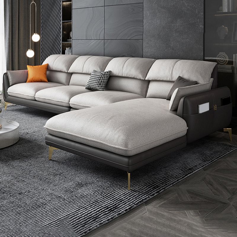 Pillow Top Arm Faux Leather Sofa and Chaise L-Shape Sectional with Storage for Apartment Clearhalo 'furn' 'furn_sectionals' 'Furniture' 'furniture_sectionals' 'Living Room Furniture' 'Sectionals' 1200x1200_95ebfa32-f1c1-45e0-974c-a3ab8ad7dc66