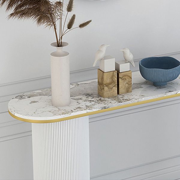 14 inch Wide Glam Console Table Oval Stone Stain Resistant Accent Table for Hall