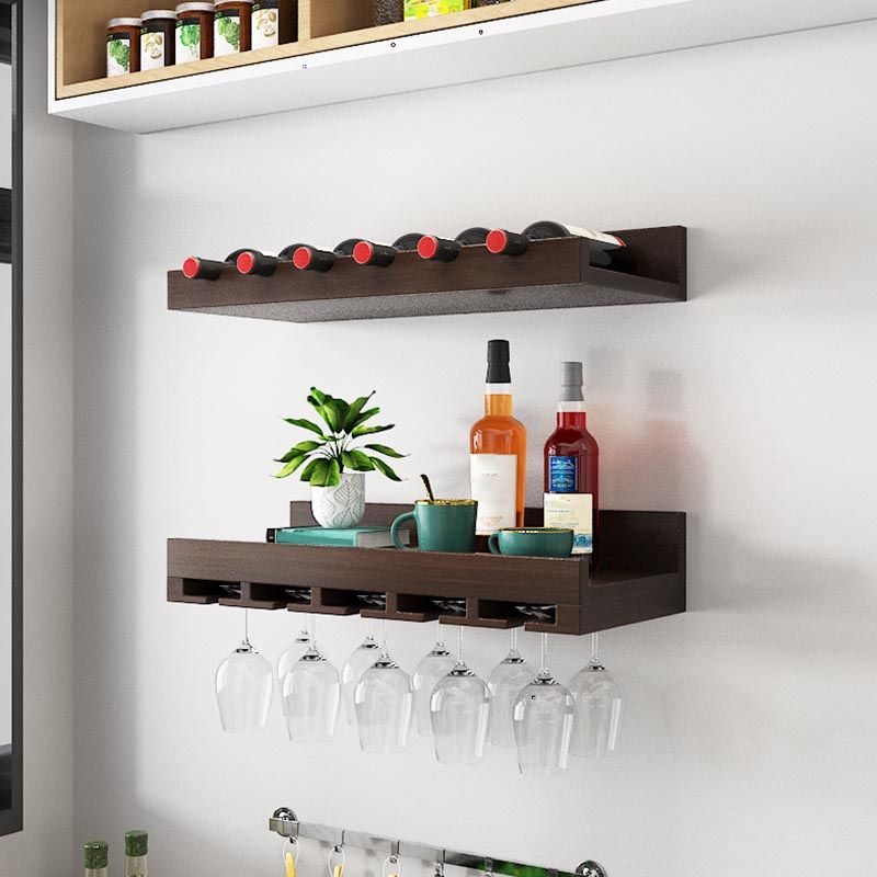 Botella de vino de madera montada en la pared y estante de vidrio de mediados de siglo Soporte de vino moderno