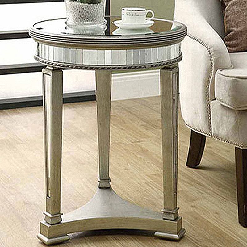 Mesa lateral superior de vidrio redondo de 23.6 "de altura Mada de 3 patas con estante