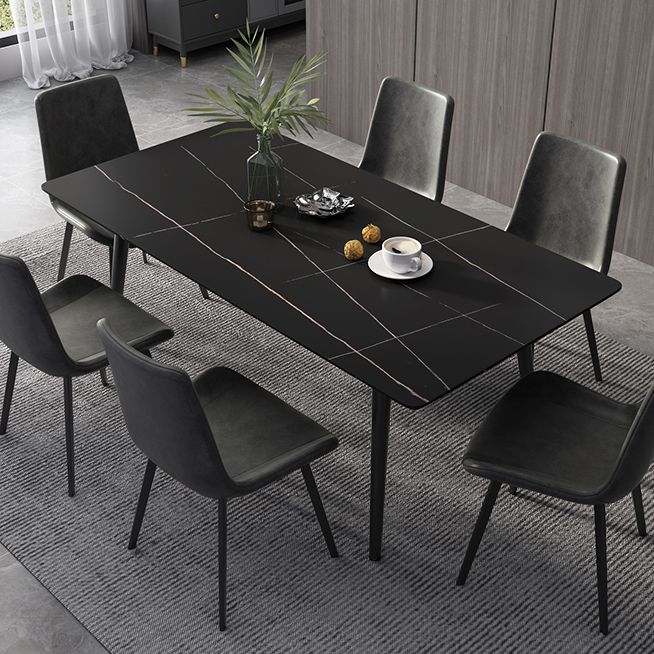 Industrial Style Dining Table Rectangle Sintered Stone 4 Legs Table with Black Frame Clearhalo ' dining_table' 'Dining Tables & Seating' 'Dining Tables' 'furn' 'furn_dining_table' 'Furniture' 'furniture_dining_table' 'Kitchen & Dining Furniture' 'kitchen&dining_furn' 'kitchen' 'kitchen_dining_table' 1200x1200_95f44fb5-7c0d-4d9d-9e1a-65b434f1eac1