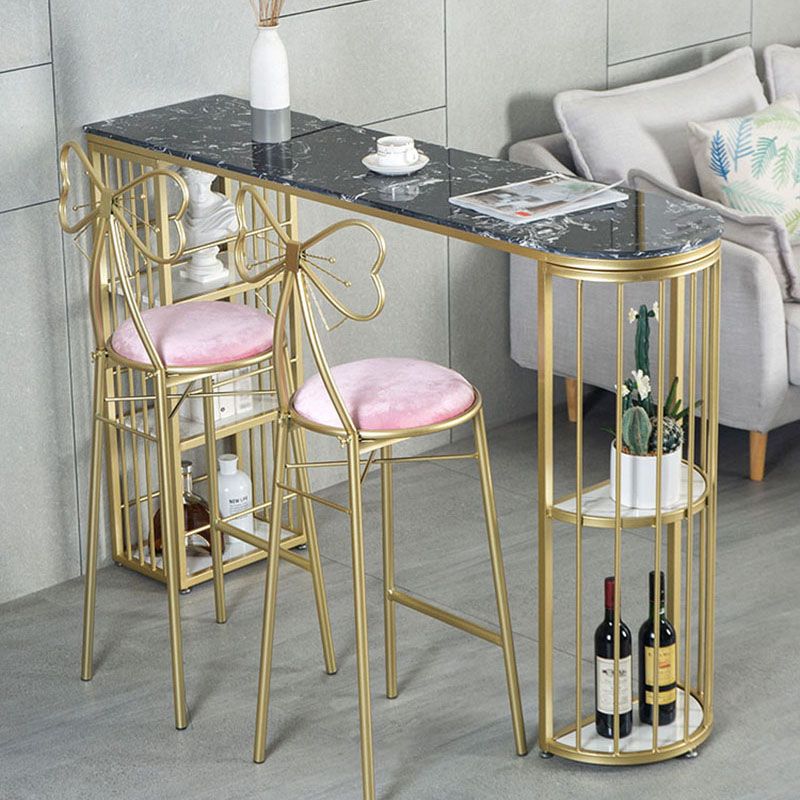 Marble Indoor Glam Bar Dining Table Gold Iron Double Pedestal Bistro Table with Shelve Clearhalo 'Bar Furniture' 'Bar Tables' 'bar_tables' 'furn' 'furn_bar_tables' 'Furniture' 'furniture_bar_tables' 'Kitchen & Dining Furniture' 'kitchen&dining_furn' 'kitchen' 1200x1200_95f5d227-5735-4c98-9efb-ec62f83a37b7