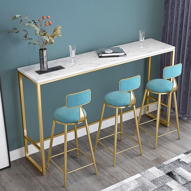 Stone Bar Dining Table Glam Rectangle Bar Table with Trestle Pedestal for Balcony