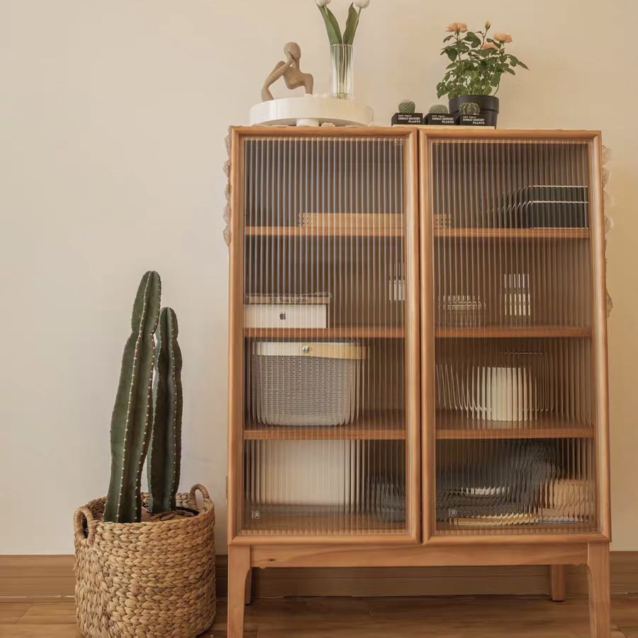 Modern Pine Wood Credenza Glass Doors Cabinets Dining Server for Living Room Clearhalo 'buffet_sideboard' 'Buffets & Sideboards' 'furn' 'furn_buffet_sideboard' 'Furniture' 'furniture_buffet_sideboard' 'Kitchen & Dining Furniture' 1200x1200_95fa653e-ed92-4641-b24d-f03a74a54d2a