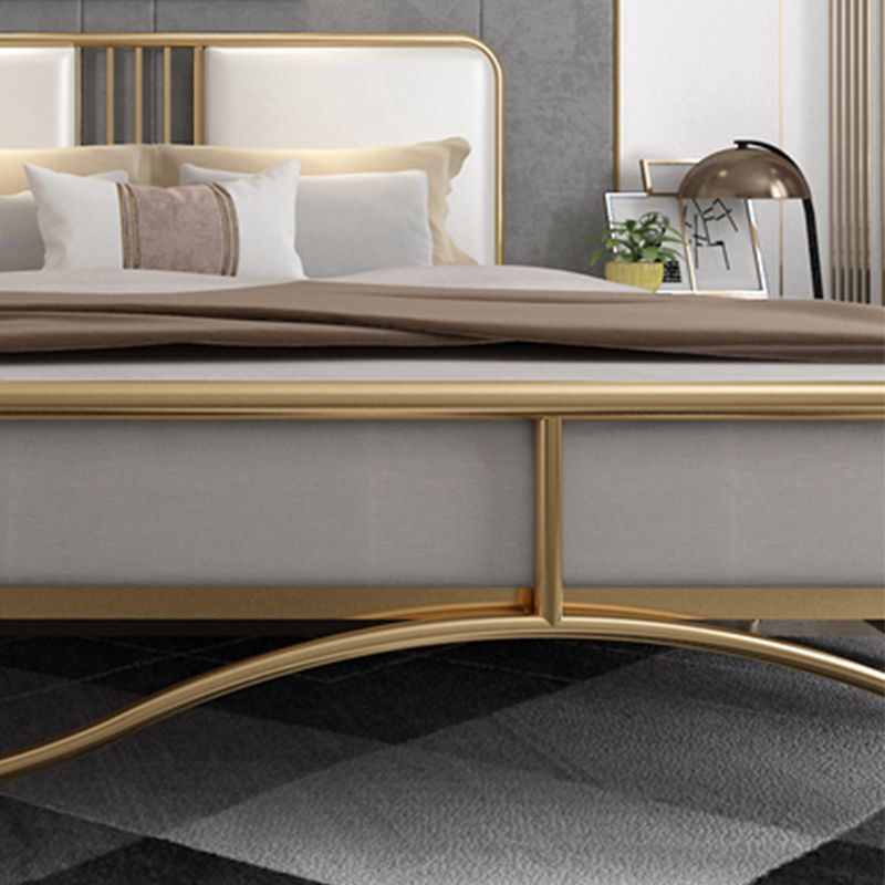 Glam Metal Open-Frame Bed with Rectangular Upholstered Headboard