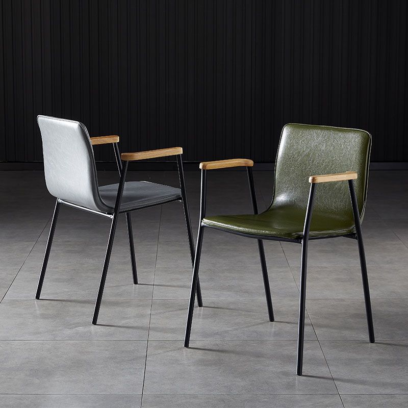 Solid Back Dining Arm Chairs Leather Home Dining Armchairs with Metal Legs Clearhalo ' kitchen&dining_furn' 'Dining Chairs' 'Dining Tables & Seating' 'dining_chair' 'furn' 'furn_dining_chair' 'Furniture' 'furniture_dining_chair' 'Kitchen & Dining Furniture' 'kitchen' 1200x1200_95ffbf60-21e2-408c-8b7b-f9feb0677068