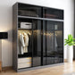 Schwarzer Kleiderschrank, zeitgenössischer Glas-Kleiderschrank für Zuhause