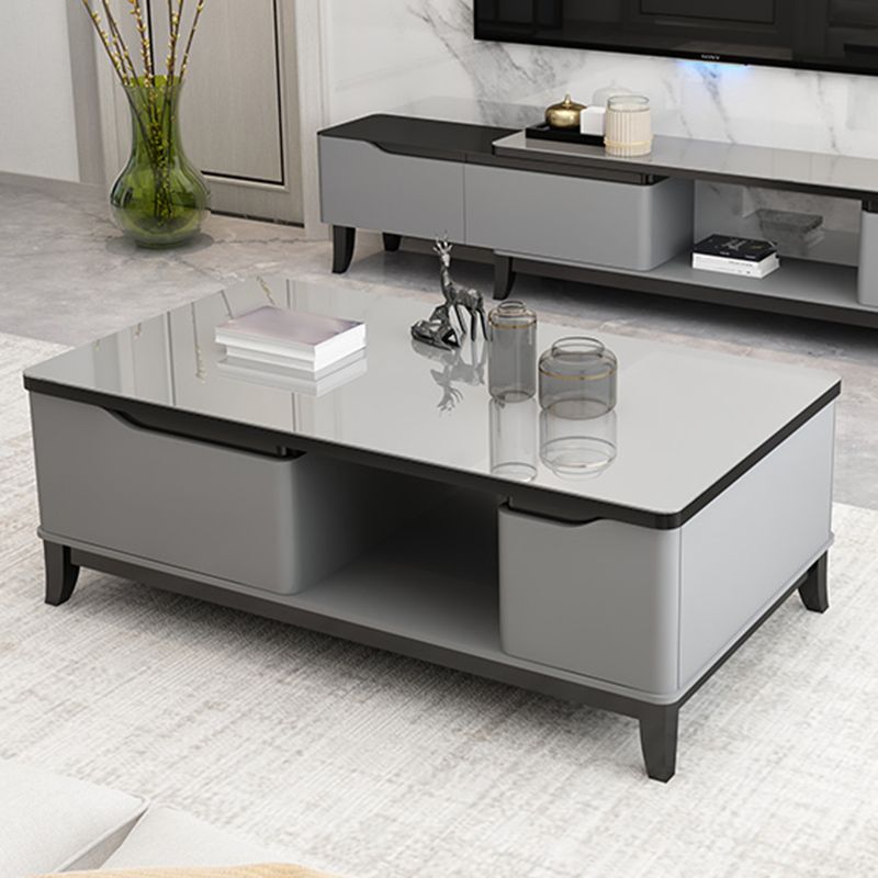 17.7 " Tall Contemporary Wood 4 Legs Glass/slate Rectangular Top Coffee Table with Drawers Clearhalo 'Coffee & Accent Tables' 'Coffee Tables' 'coffee_tables' 'furn' 'furn_coffee_tables' 'Furniture' 'furniture_coffee_tables' 'Living Room Furniture' 1200x1200_96043103-9fbc-4e4c-afdd-b4c947582fba