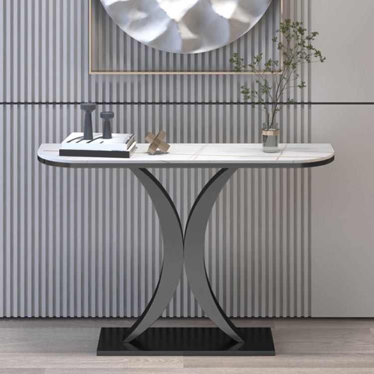 Stone Half Moon Accent Table 1-shelf 31.5" Tall End Table with Abstract Base