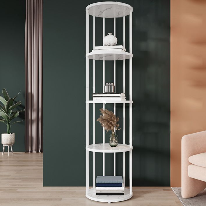 Urban Vertical Corner Bookshelf Iron Frame White Manufactured Wood Shelf Bookcase Clearhalo 'Bookcases' 'furn' 'furn_bookcases' 'Furniture' 'furniture_bookcases' 'Office Furniture' 1200x1200_96098a65-a98d-4e06-93da-d95cbea9ac83