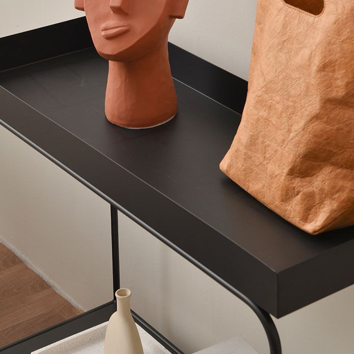 Rectangle Tray Top Side Table 31.5" Tall Iron Frame End Table with Shelf