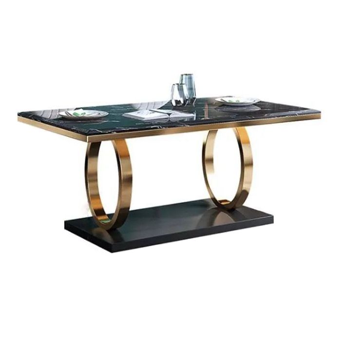Traditional Luxury Marble Dining Table Rectangle Table with Gold Stainless Steel Pedestal Clearhalo ' dining_table' 'Dining Tables & Seating' 'Dining Tables' 'furn' 'furn_dining_table' 'Furniture' 'furniture_dining_table' 'Kitchen & Dining Furniture' 'kitchen&dining_furn' 'kitchen' 'kitchen_dining_table' 1200x1200_960de125-ae4c-46b5-9af5-a4024893048c