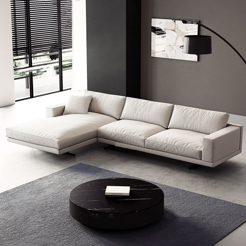 Square Arm Linen Sofa with Chaise Contemporary 4-Steater Loose Back Sofa in White Clearhalo 'furn' 'furn_sectionals' 'Furniture' 'Living Room Furniture' 'Sectionals' 1200x1200_960f3398-ee2c-47d8-af42-26f9d2f7a853