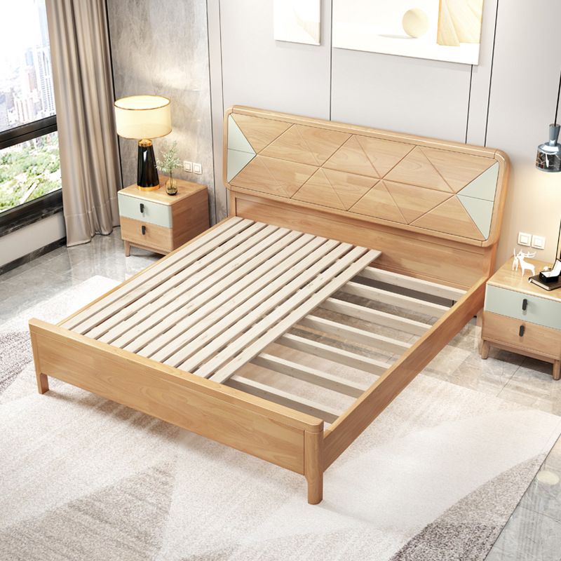 84.65 inch Wide Scandinavian Bed Natural Solid Wood Bed with Headboard