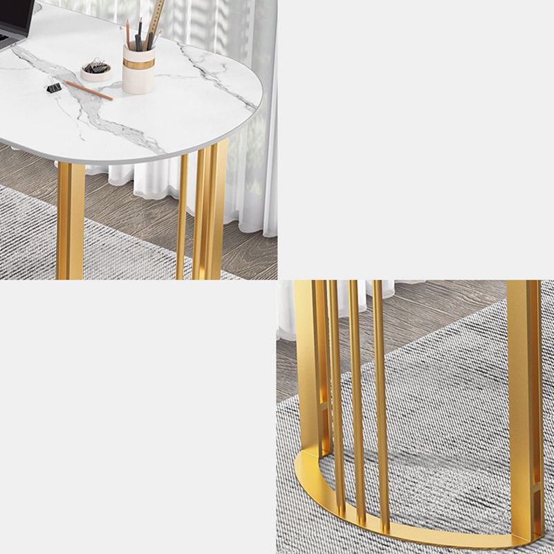 Glam Stone Office Desk 29.53 "Tall Peninsula Writing Desk met ijzeren benen