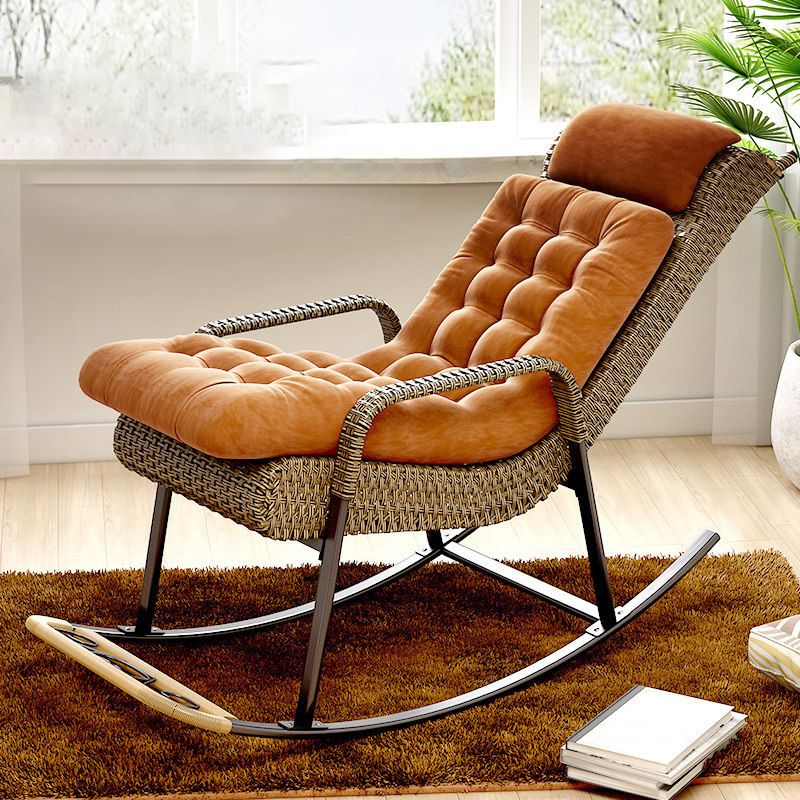 Rattan Outdoor Rocking Chair Contemporary Spindle Rocker Chair - Clearhalo
