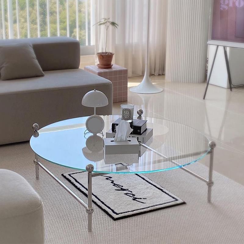 Contemporary Round Coffee Table with Glass Top and Steel Legs in Clear Clearhalo 'Coffee & Accent Tables' 'Coffee Tables' 'coffee_tables' 'furn' 'furn_coffee_tables' 'Furniture' 'Living Room Furniture' 1200x1200_961848d4-b60f-48f1-b86e-0d421dfa7c22