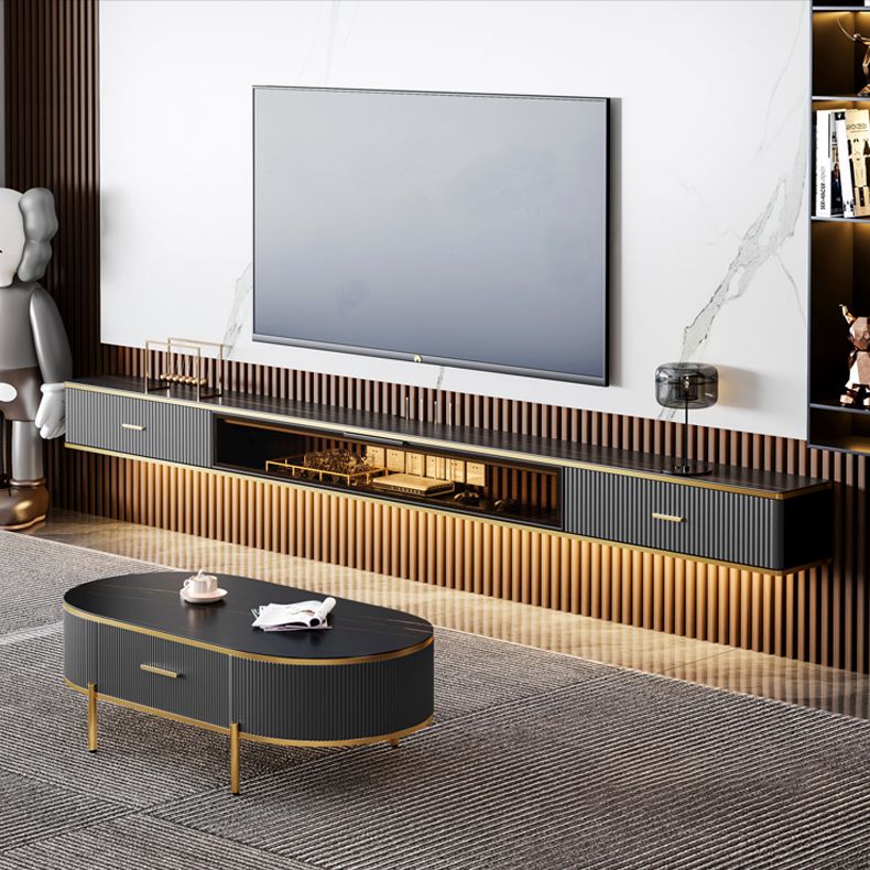 2 Drawers Glam Style TV Stand Stone Wall-mounted TV Cabinet with Door Clearhalo 'furn' 'furn_tv_stands_entertainment_centers' 'Furniture' 'Living Room Furniture' 'TV Stands & Entertainment Centers' 'TV Stands & Media Storage Furniture' 'tv_stands_entertainment_centers' 1200x1200_961db5f6-a0ed-481b-8d02-f8636252a639